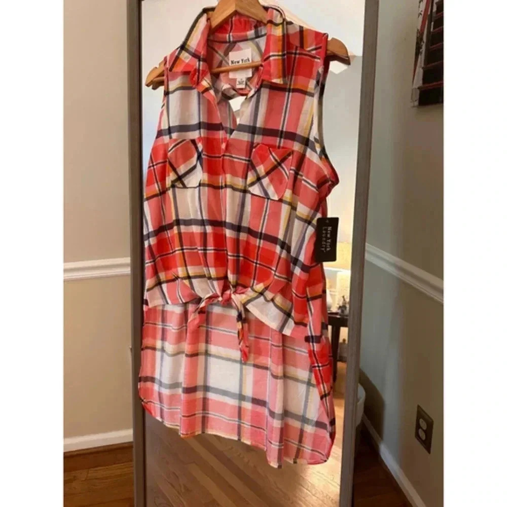 New York Laundry Red Plaid Shirt Dress 1X